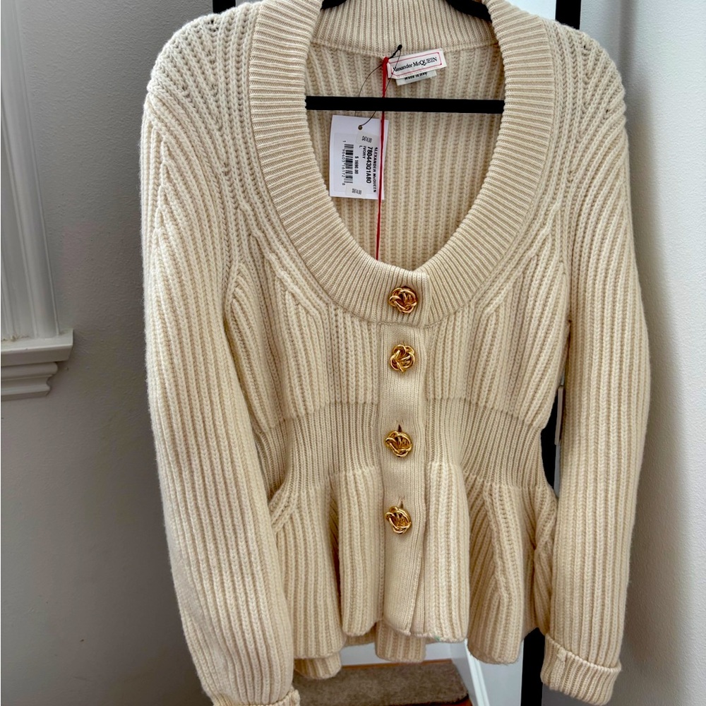 Alexander McQueen Cream and Gold Cardigan Sweater